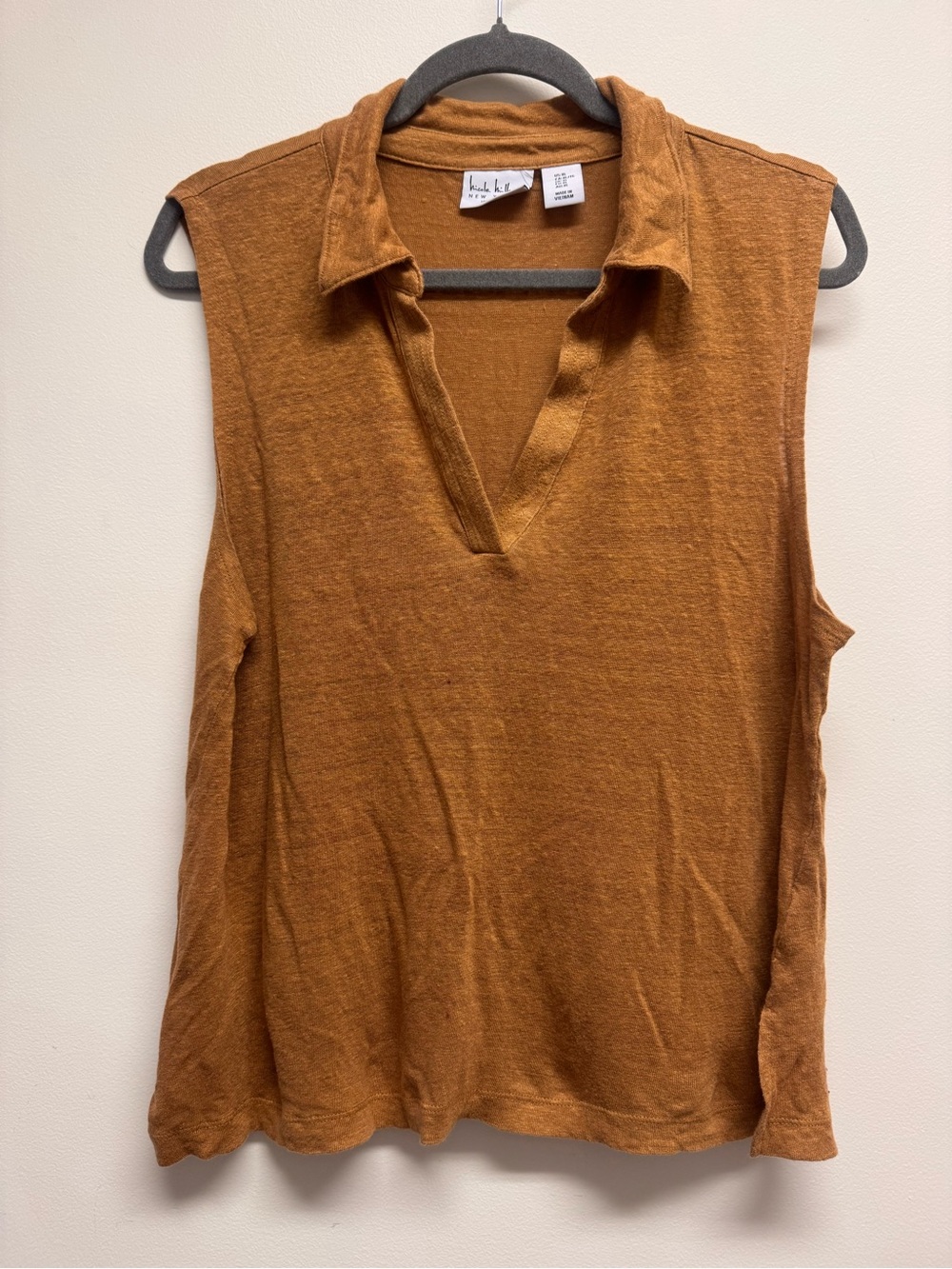 Nicole Miller 100% Linen Sleeveless Collared Tank Rust Orange EUC Size XL
